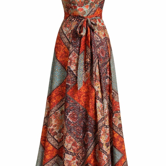 NWT Organic Viscose Boho Maxi Dress | Adjustable Wrap Palazzo Gown with Slits - Picture 5 of 13
